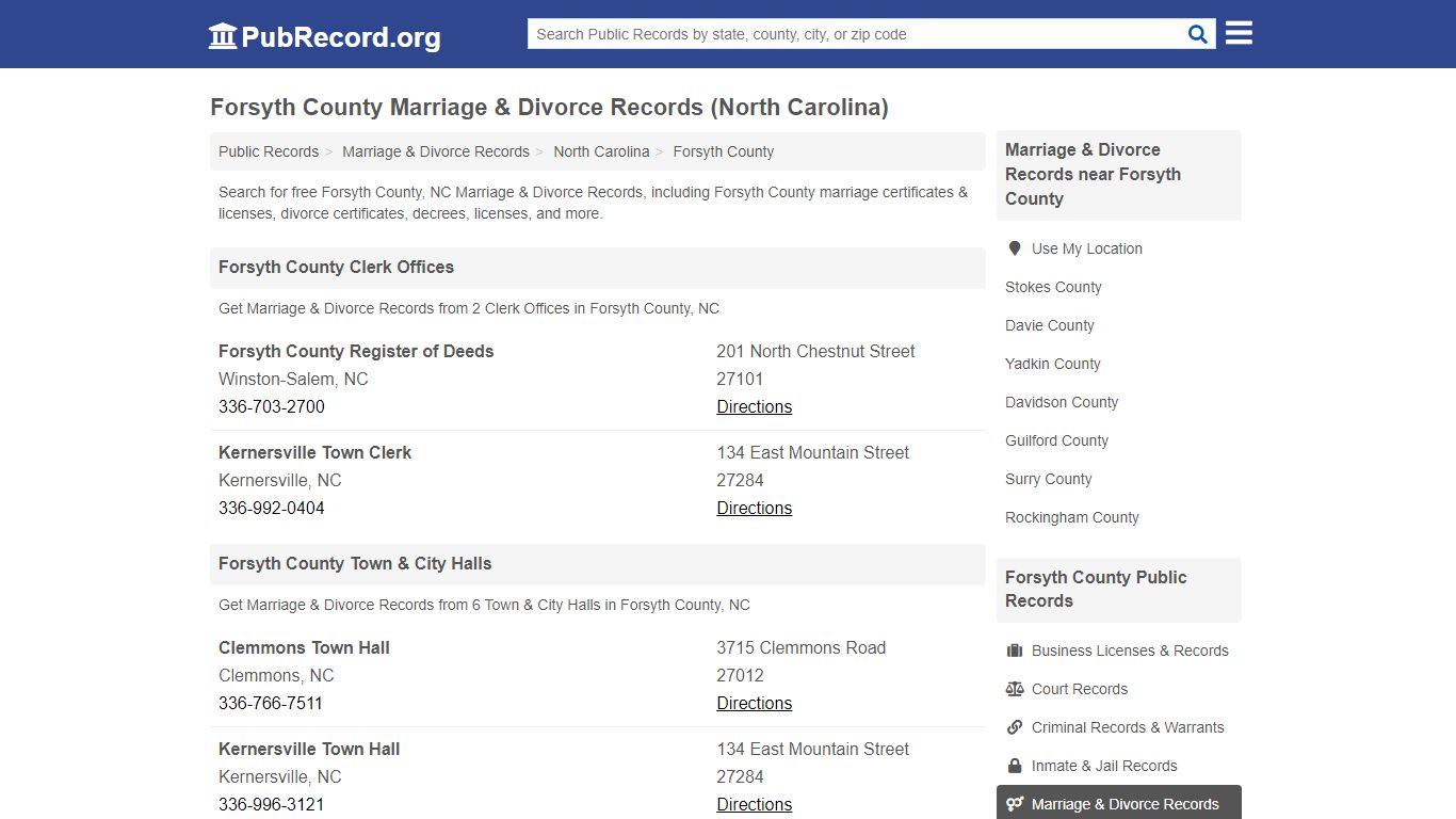 Forsyth County Marriage & Divorce Records (North Carolina)